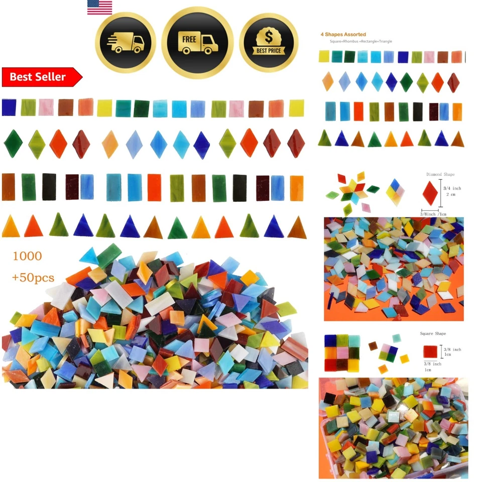 Glass Mosaic Tiles 1050 Pieces Mix Shapes Colorful Crafts Art Deco Water Resi... - Image 1 of 4