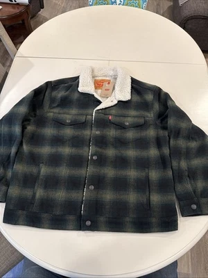 CHAQUETA DE CAMIONERO RELAJADA SHERPA GRANDE VERDE A CUADROS LEVIS A60300003 PARA HOMBRE NUEVA CON ETIQUETAS NUEVA Foto 1 de 4