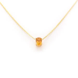 Yellow topaz necklace 14 k gold genuine oval yellow topaz November birthstone - Picture 1 of 10