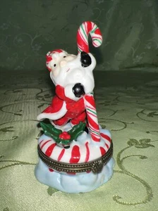 Santa Claus St. Nick Christmas Trinket Box Hinged Candy Cane Cloud 4” - Picture 1 of 10