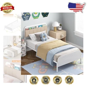 Durable Metal Twin Bed Frame with Bookcase Headboard - Comfort for Kids & Teens - Picture 1 of 11