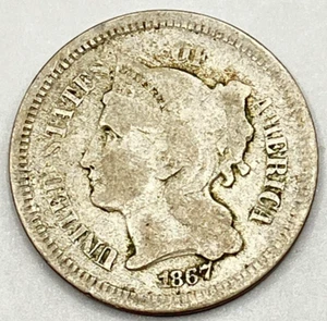 1867 3 Cent Nickel Piece ~ VG - Picture 1 of 2
