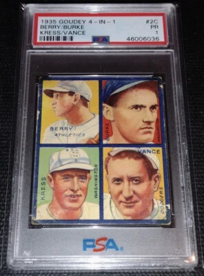 Tarjeta de béisbol 1935 Goudey #2C Dazzy Vance 4 en 1 patio PSA 1 rara se ve muy bien Foto 1 de 3