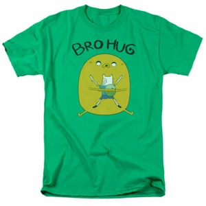 Adventure Time Bro Hug Shirt Mens Licensed Cartoon Merch Finn Jake Green - Picture 1 of 2