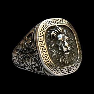 Lion Head Men's Ring Solid 925 Sterling Silver Turkish Jewelry Size 7-15 - Picture 1 of 6