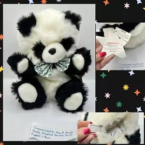 Vintage 89’ PANDA pupazzo a mano peluche fiocco floreale cravatta Commonwealth ABBRACCIA UN PELUCHE NUOVO - Foto 1 di 12