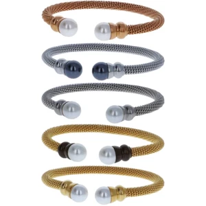 Classic Twisted Cable Ladies Bracelet with Synthetic Pearls - Picture 1 of 11