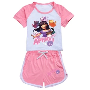 APHMAU6-13 Year Old Girl Short Sleeve Set Fashion T-shirt Sports Pants Two Piece - Picture 1 of 36