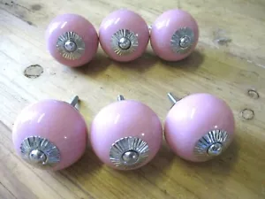 6 Pink Ceramic Drawer Door Knobs Pulls Handle Cabinet Dresser Hardware Round - Picture 1 of 7
