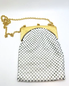 Vtg Whiting & Davis Off WHITE Metal Mesh Purse Shoulder Bag Chain Strap Evening - Picture 1 of 8