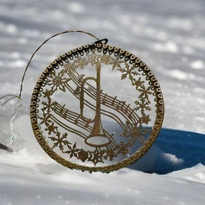 Brass & Glass 2.75” Round Trumpet Christmas Ornament Fortunoffs New old stock G - Picture 1 of 1