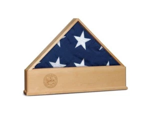 SOLID OAK US FLAG DISPLAY CASE WITH ARMY EMBLEM BURIAL SHADOW BOX - Picture 1 of 1