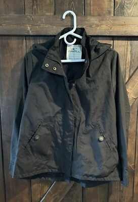 Chaqueta de lluvia Oneill pequeña negra Gayle con capucha cremallera completa resistente al agua al aire libre Foto 1 de 4