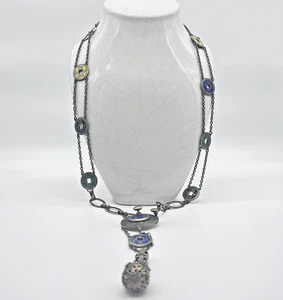 Vintage China Export Byzantine Brass Dangle Drop Statement Necklace Enamel Coins - Picture 1 of 9
