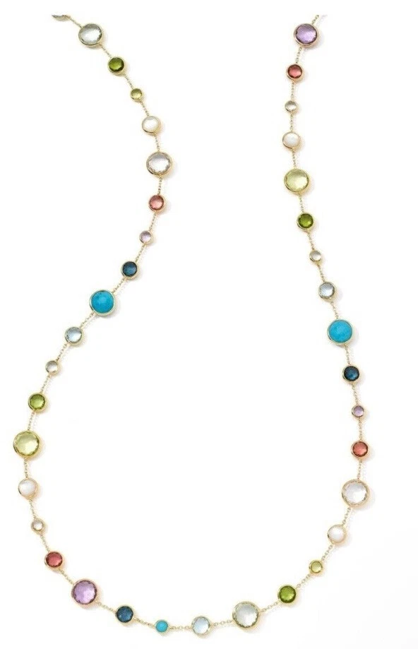 Round Shape Multi Color Gemstones Long Charm 925 Sterling Silver Womens Necklace - Image 1 of 3