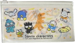 Sanrio Characters Flat Vinyl Slider Pen Case Multi Pouch Bag 7.8 × 4.5" ② - Picture 1 of 5