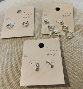 5 Pairs A New Day Women's hoops Earrings Nickel Free silver tone $22val - Picture 1 of 6