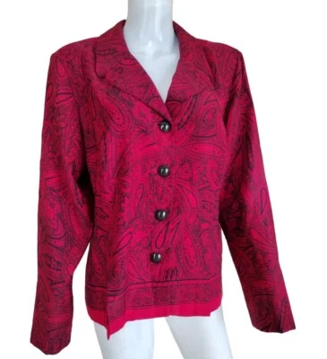 Blazer Leslie Fay Mujer 16 Rojo Chaqueta Vestido Abrigo Abotonado Años 90 Retro Cachemira Foto 1 de 4