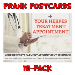 (10-Pack) Prank Postcards - Herpes Treatment - Send Them To Victims Yourself - Picture 1 of 5