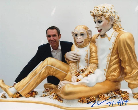 Jeff Koons Signed Autograph 8x10 Photo w/ Michael Jackson and Bubbles JSA COA Cover