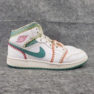 Nike Air Jordan 1 Mid SE Stitch Multi Knit 6.5Y Womens 8.5 White DM6218-100 READ - Image 1 of 4