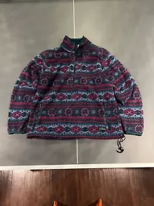 Vintage 90s Rare L.L. Bean Fleece Jacket Navajo Style Aztec Jacket Made USA Sz M - Picture 1 of 8
