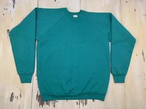 FRUIT OF THE LOOM - Vtg 80s Teal Plain Blank Raglan Sweatshirt, Mens MED/LARGE - Picture 1 of 12