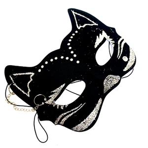 Black Cat Mask Glitter Halloween Mask Costume Masquerade Fancy Dress - Picture 1 of 1
