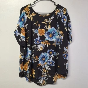 Maurices Floral Blouse Top Womens Plus XXL Black Zip Back Short Sleeve - Picture 1 of 8