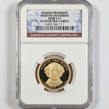 2008-S Martin Van Buren $1 NGC PR 69 Ultra Cameo 185784B