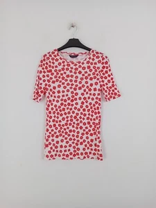 M&S T-Shirt Red White Floral Print Cotton Round Neck Short Sleeve NWOT F2 - Picture 1 of 5