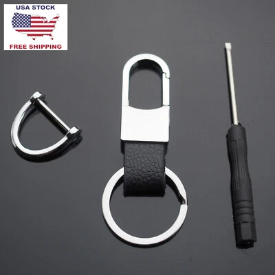Men & Women's Black Leather Valet Clip Belt Keychain Car Key D-Ring Fob Holder - Image 1 of 4