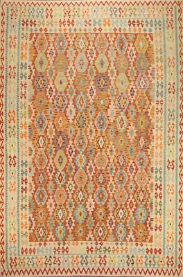 Pastel Color South-western Kilim Hand woven Reversible Area Rug 10'x13' Carpet - Image 1 of 4