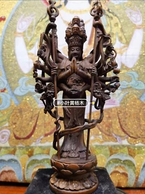 8" Collect China Box-Wood Hand Carving Thousand-hand Kwan-yin Statue - Image 1 of 4