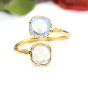 Excellent Cut Opalite Quartz Adjustable Cushion Shape Gold Plated Rings For Her - Picture 1 of 3