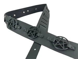 Pentagram Leather Guitar Strap Acoustic Electric Bass Goth Thrash Metal Black - Picture 1 of 12