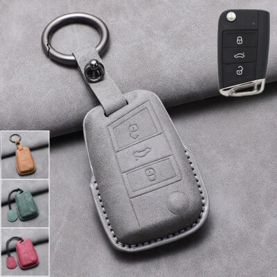 Genuine Leather Car Key Case Cover For VW Polo MK7 Karoq Leon Seat Skoda Golf Foto 1 de 4
