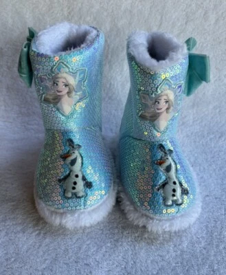 Girl’s Frozen Anna Elsa 拖鞋皮草装饰亮片 5-6 码 — 第 1/4 张图片