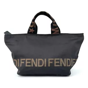 FENDI Tote Hand Bag Nylon Logo Black Authentic - Picture 1 of 24