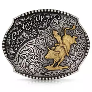 Attitude By Montana Silversmiths Cowboy Up Bull Rider Buckle - Picture 1 of 3