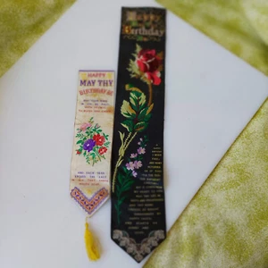 Antique Silk Bookmark - 2 x Birthday - Picture 1 of 9