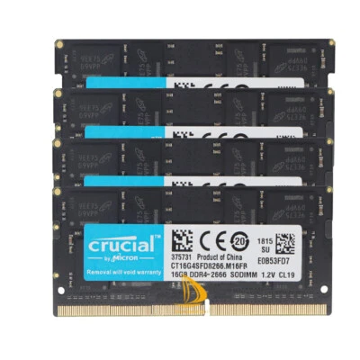 Crucial 4 x 16GB 2RX8 DDR4-2666V PC4-21300 1.2V SO-DIMM Laptop Memory RAM - Image 1 of 4