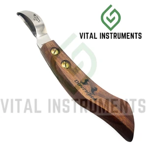 Coltello zoccolo Farrier lama grande ad anello J2 inox CE manico legno vite oro - Foto 1 di 1