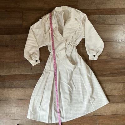 Vestido midi vintage talla XS - blanco a rayas manga abullonada envolvente estilo trinchera #3731 Foto 1 de 4