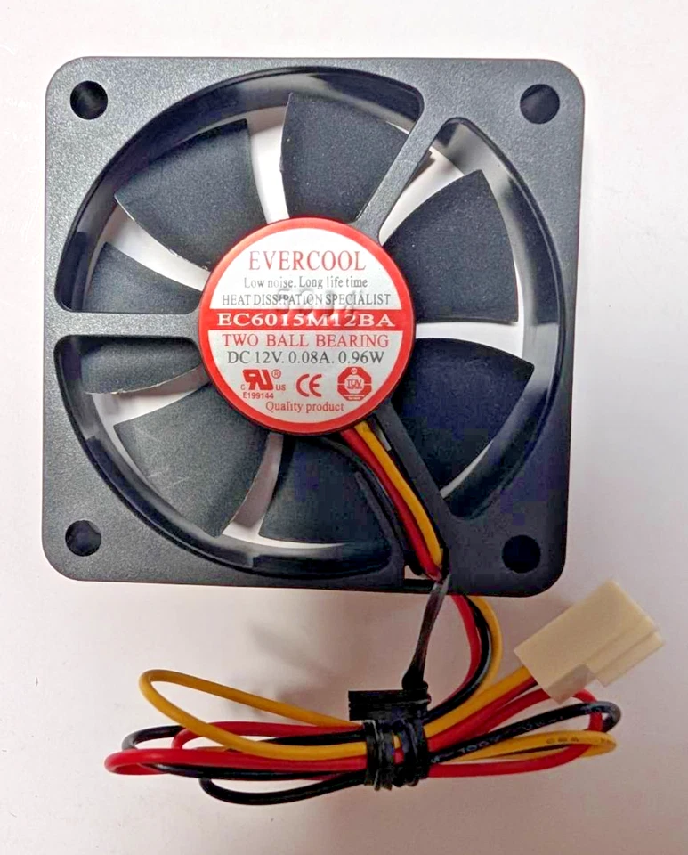 Evercool 60mm x 15mm 12V EC6015M12BA Computer Case Ball Bearing Fan 3-Pin - Image 1 of 1
