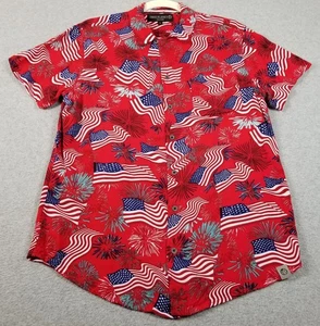 FREE PLANET Button Up Shirt Men’s Small S Red White Blue Short Sleeves Flag USA - Picture 1 of 11