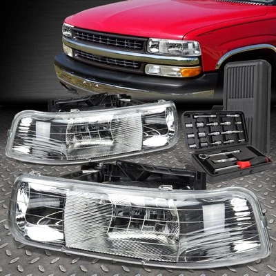PARA 99-02 CHEVY SILVERADO SUBURBAN 1500 2500 CARCASA CROMADA FAROS + JUEGO DE HERRAMIENTAS Foto 1 de 3