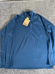 Patagonia R1 Pullover Uomo Large Sur Blu Griglia Giacca Mezza Zip Escursionismo Outdoor - Foto 1 di 8