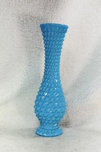 Vintage Diamond Point Tall Blue Milk Glass Vase 12” Tall - Picture 1 of 24
