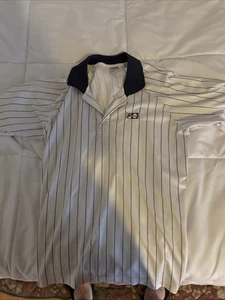 Fila Striped Collared 3/4 Sleeve Polo Shirt With Button Placket White & Navy - Picture 1 of 4